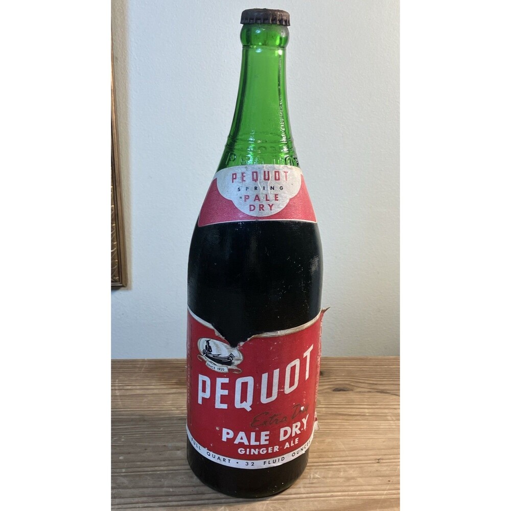 Vintage Rare Pequot Pale Dry Ginger Ale Bottle Full Sealed Glastonbury CT 32 Oz